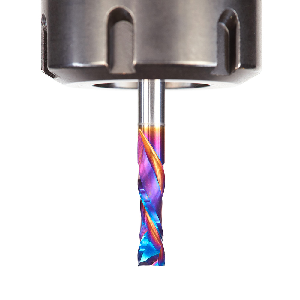 thumbnail image 2 of Amana Tool Spektra Solid Carbide Compression Router Bit - 1/4" Diameter 2-Flute For CNC Woodworking 2 of 13