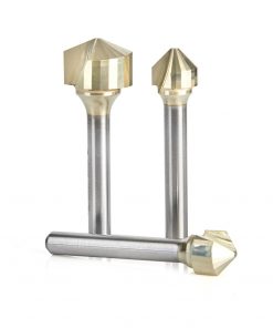 Amana AMS-218 3-Piece Carbide V-Groove Router Bit Set, ZrN Coated, 1/4" Shank