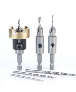 Amana AMS-628 6-Pc Countersink Adjustable Depth Stop No-Thrust, No-Mar Ball Bearing Set with Quick Release Shank and Replacement HSS Drills