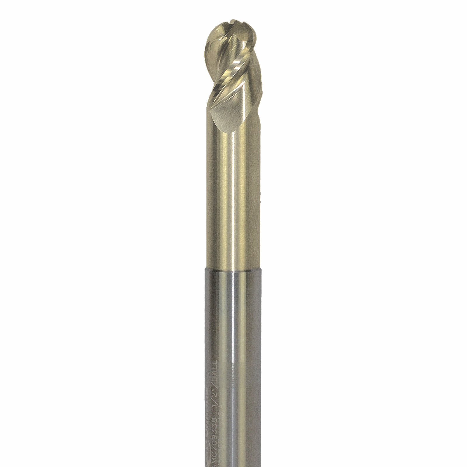Onsrud AMC709139 Solid Carbide end mill 3FL 1/4 x 3/8 x 4 OAL Ball CR For ISO N Non-Ferrous, Aluminum, Brass, Bronze, Copper, 1/4 Shank, ZrN Coated