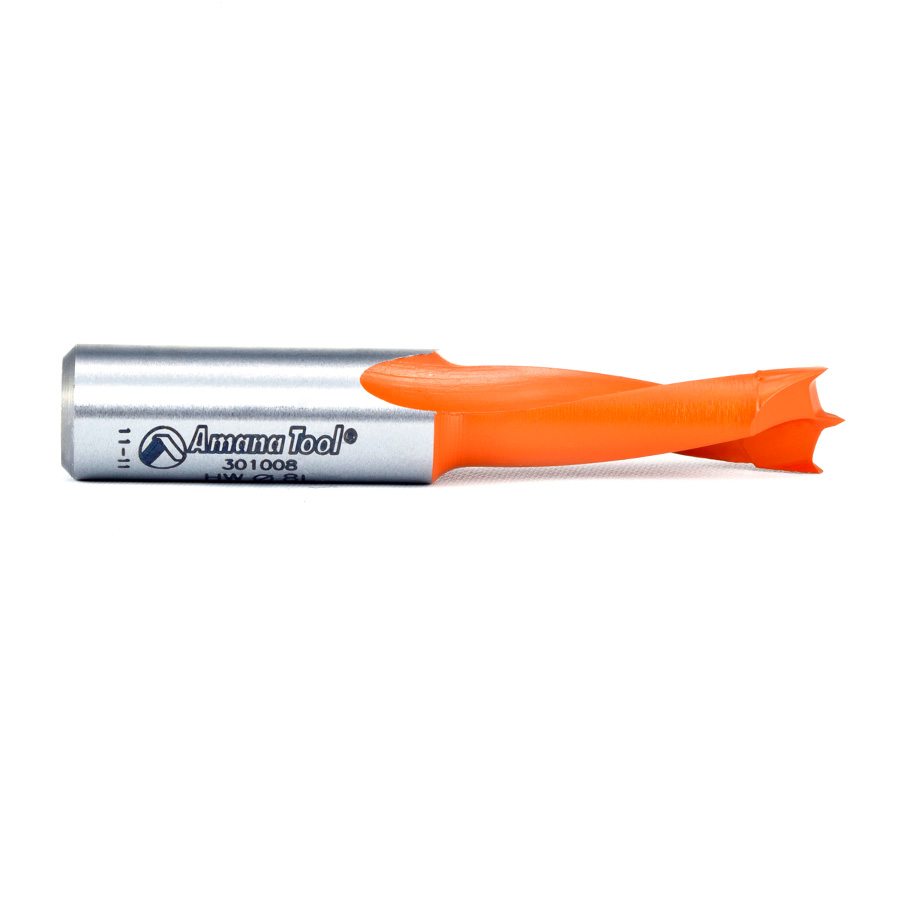 Amana 301008 Carbide Tipped Brad Point Boring Bit L/H 8mm Dia x 57mm Long x 10mm Shank