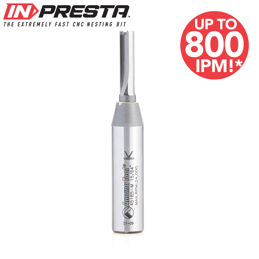 Amana 45185-M CNC In-Presta, 3 Flute Solid Carbide Cutting Edge Straight Plunge High Production 6mm Dia x 21mm x 12mm Shank