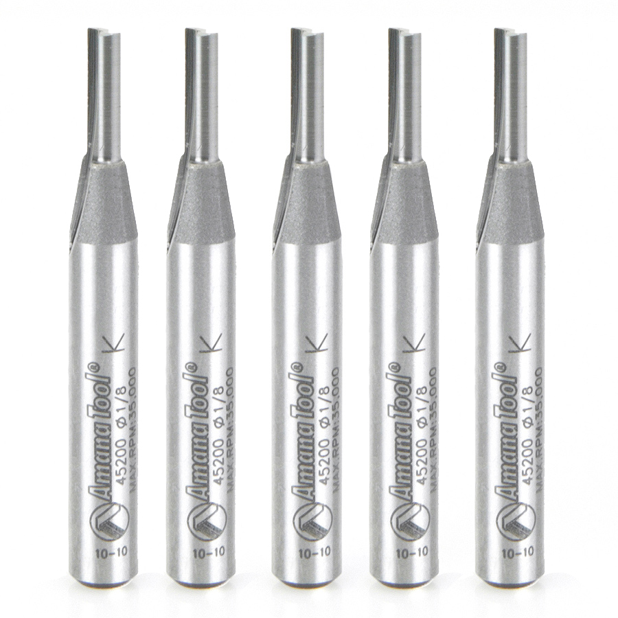 Amana 45200-5 5-Pack Solid Carbide Cutting Edge Straight Plunge High Production 1/8 Dia x 7/16 x 1/4 Inch Shank