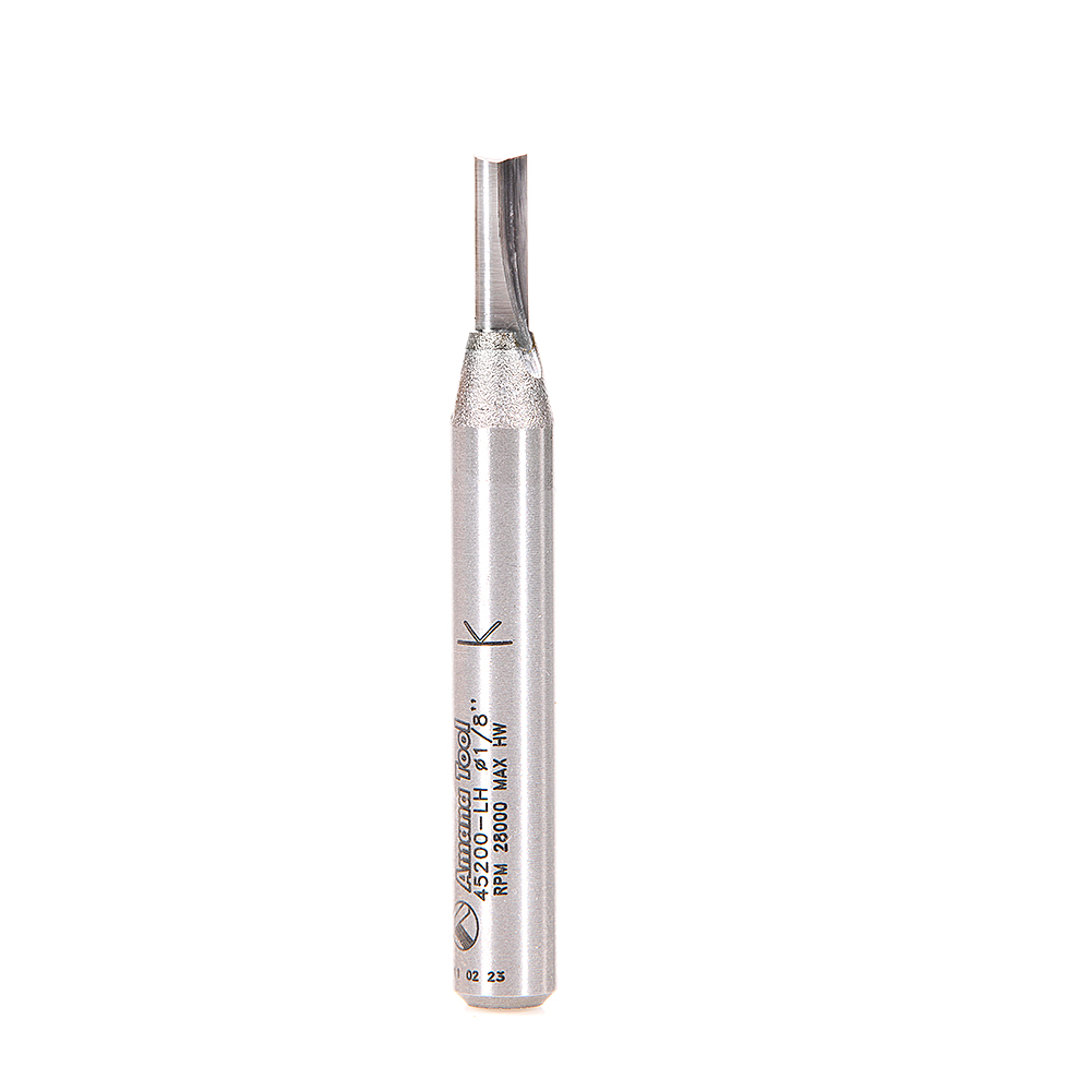 Amana 45200-LH Solid Carbide Cutting Edge Straight Left Hand Plunge High Production 1/8 Dia x 7/16 x 1/4 Inch Shank