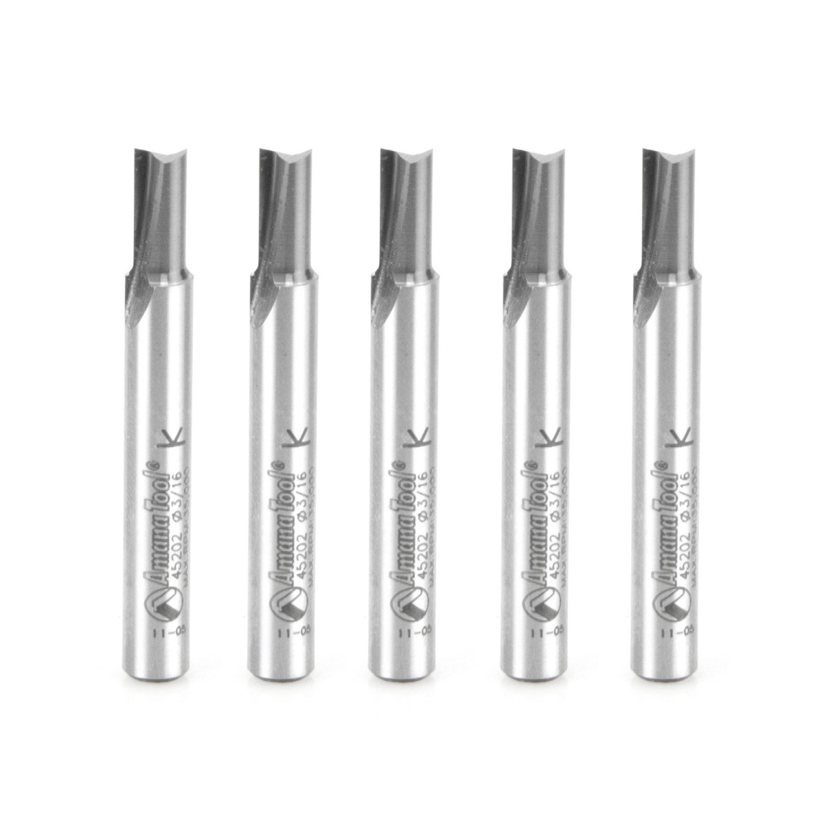 Amana 45202-5 5 Pack Solid Carbide Cutting Edge Straight Plunge High Production 3/16 Dia x 7/16 x 1/4 Inch Shank