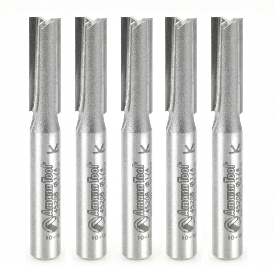 Amana 45208-5 5 Pack Carbide Tipped Straight Plunge High Production 1/4 Dia x 3/4 x 1/4 Inch Shank