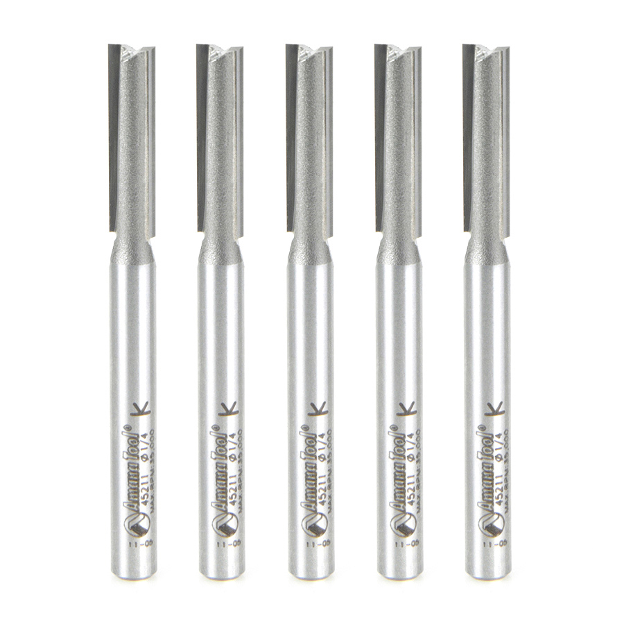 Amana 45211-5 5 Pack Carbide Tipped Straight Plunge High Production 1/4 Dia x 1 Inch x 1/4 Shank