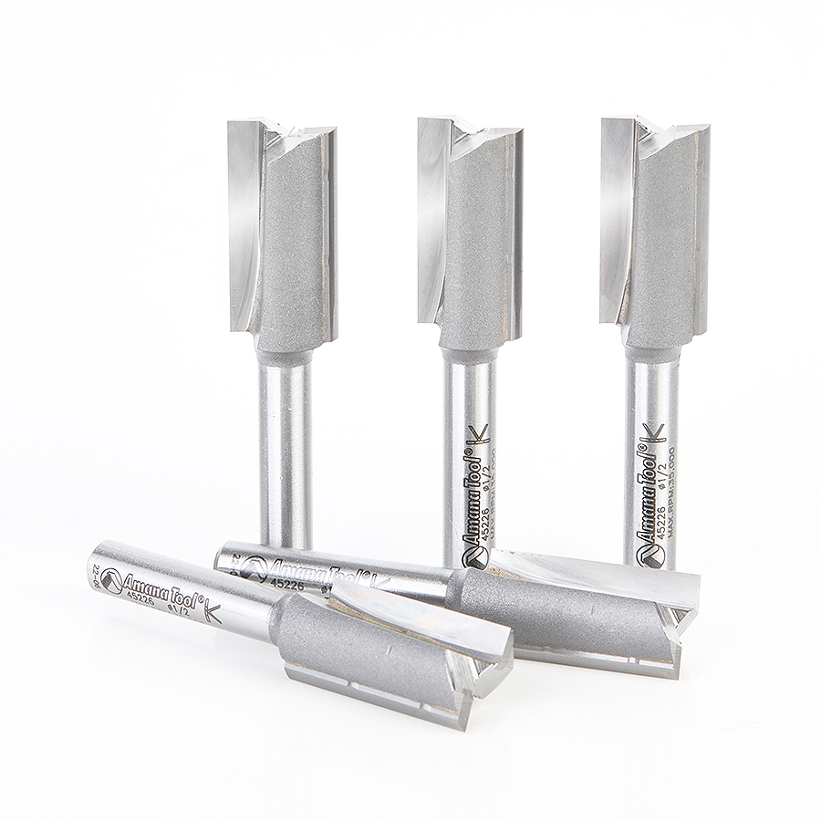 Amana 45226-5 5-Pack Carbide Tipped Straight Plunge High Production 1/2 Dia x 1 Inch x 1/4 Shank