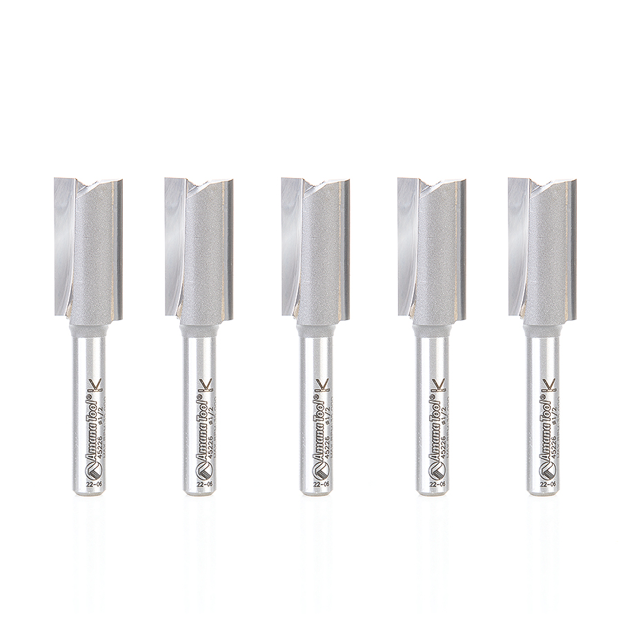 Amana 45226-5 5-Pack Carbide Tipped Straight Plunge High Production 1/2 Dia x 1 Inch x 1/4 Shank