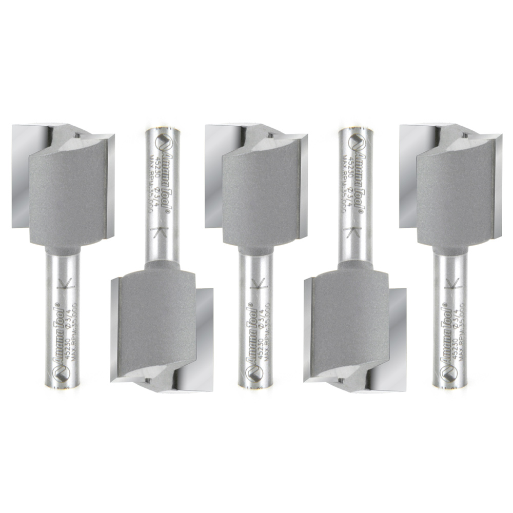 Amana 45230-5 5 Pack Carbide Tipped Straight Plunge High Production 3/4 Dia x 3/4 x 1/4 Inch Shank