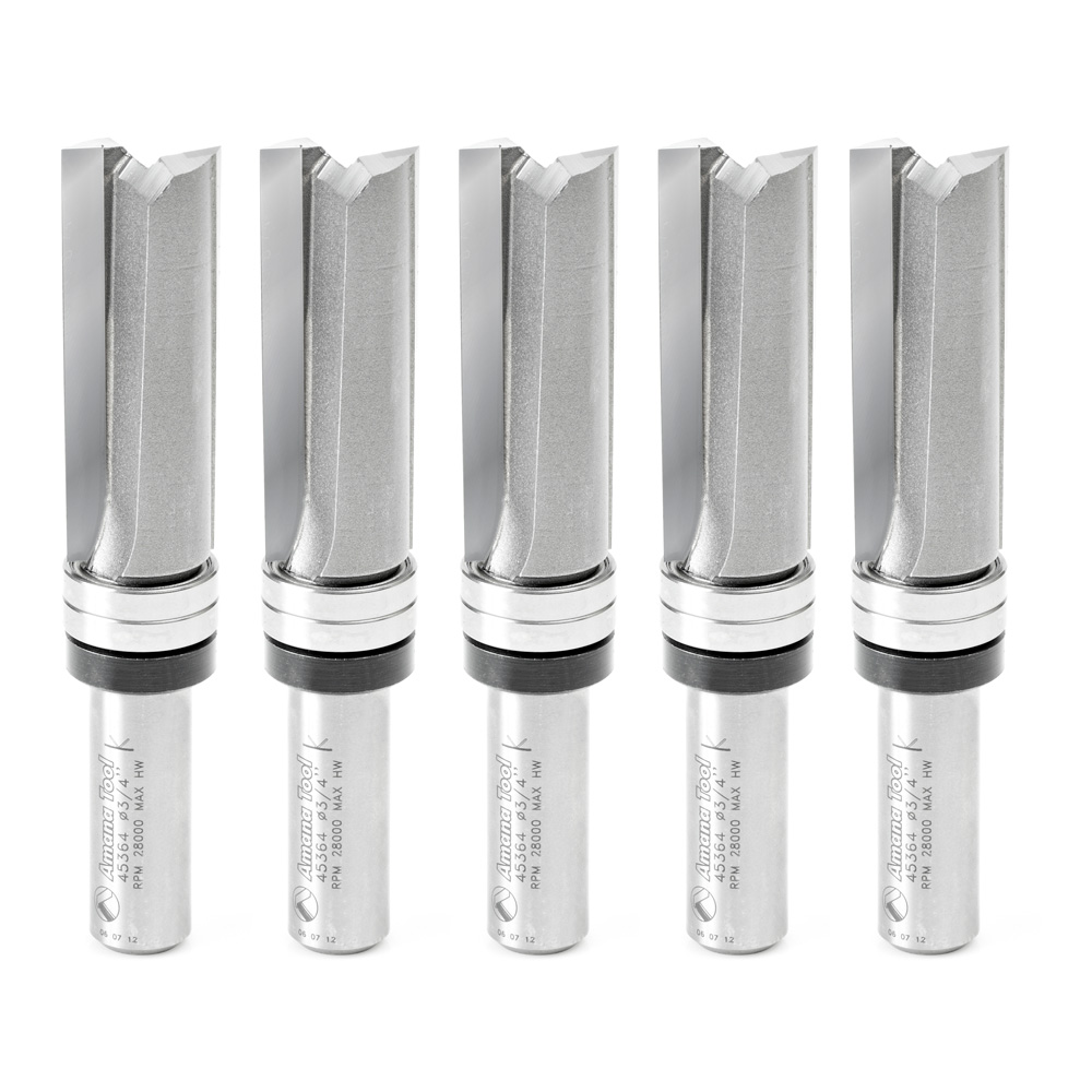 Amana 45364-5 5 Pack Carbide Tipped Down Shear Face Plunge Template 3/4 Dia x 2 Inch x 1/2 Shank with Upper BB
