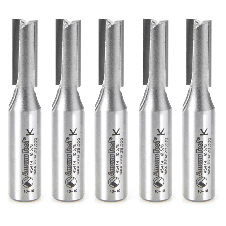 Amana 45414-5 5 Pack Carbide Tipped Straight Plunge High Production 3/8 Dia x 1 Inch x 1/2 Shank Router Bits