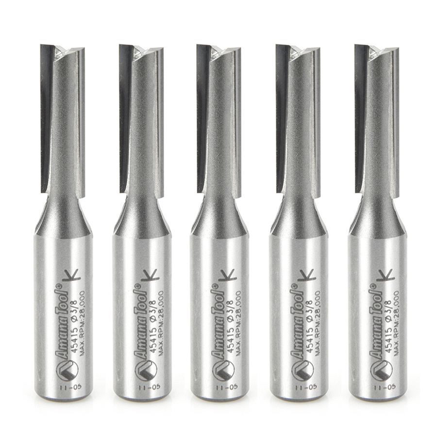 Amana 45415-5 5 Pack Carbide Tipped Straight Plunge High Production 3/8 Dia x 1-1/4 x 1/2 Inch Shank