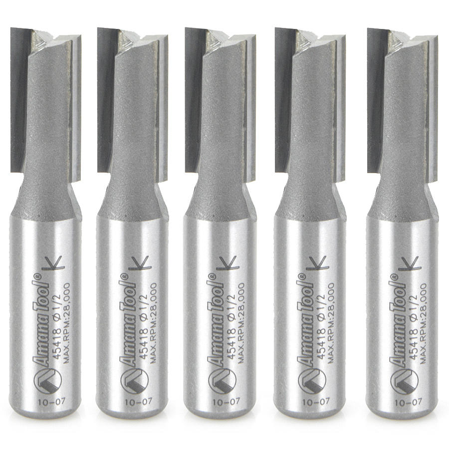 Amana 45418-5 5-Pack Carbide Tipped Straight Plunge 1/2 Dia x 1 Inch x 1/2 Shank