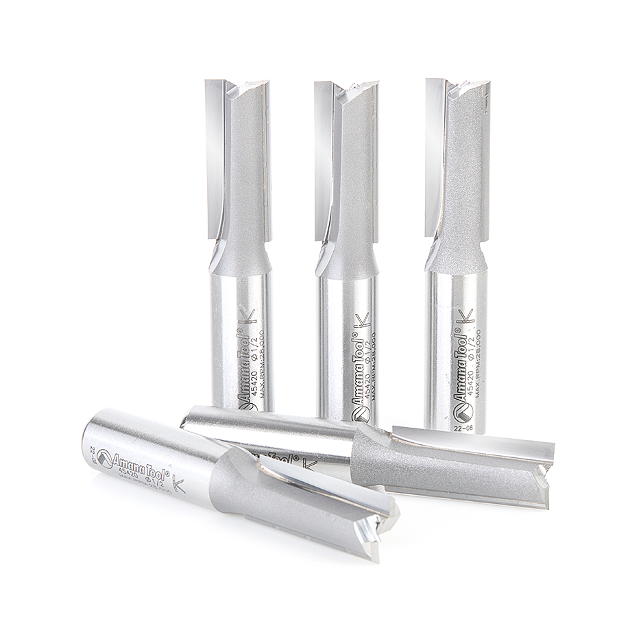 Amana 45420-5 5-Pack Carbide Tipped Straight Plunge 1/2 Dia x 1-1/4 x 1/2 Inch Shank
