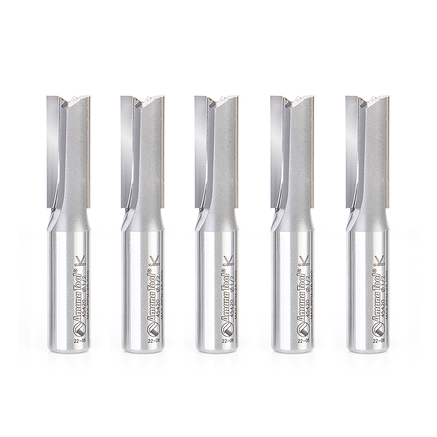 Amana 45420-5 5-Pack Carbide Tipped Straight Plunge 1/2 Dia x 1-1/4 x 1/2 Inch Shank