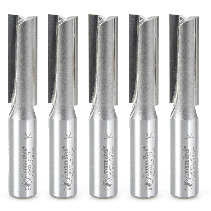 Amana 45422-5 5-Pack Carbide Tipped Straight Plunge 1/2 Dia x 1-1/2 x 1/2 Inch Shank
