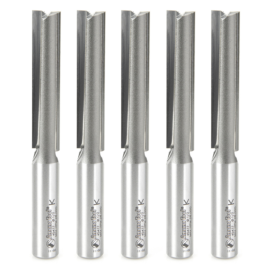Amana 45427-5 5 Pack Carbide Tipped Straight Plunge 1/2 Dia x 2-1/2 x 1/2 Inch Shank Router Bits