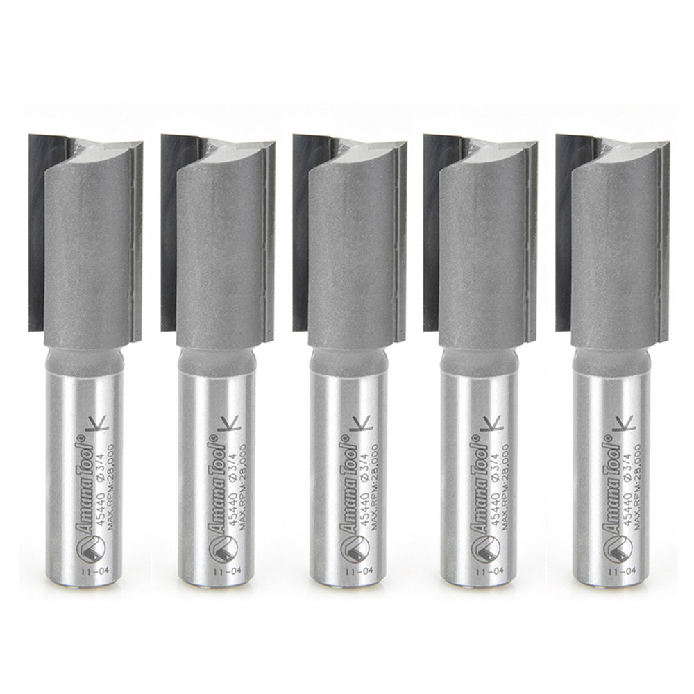 Amana 45440-5 5 Pack Carbide Tipped Straight Plunge 3/4 Dia x 1-1/4 x 1/2 Inch Shank