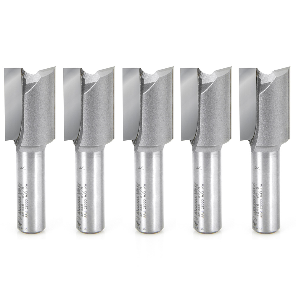 Amana 45446-5 5 Pack Carbide Tipped Straight Plunge High Production 7/8 Dia x 1-1/4 x 1/2 Inch Shank