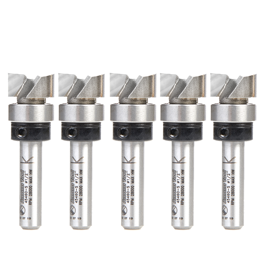 Amana 45460-S-5 5-Pack Carbide Tipped Flush Trim Plunge Template 1/2 Dia x 1/4 Inch x 1/4 Shank with Upper BB