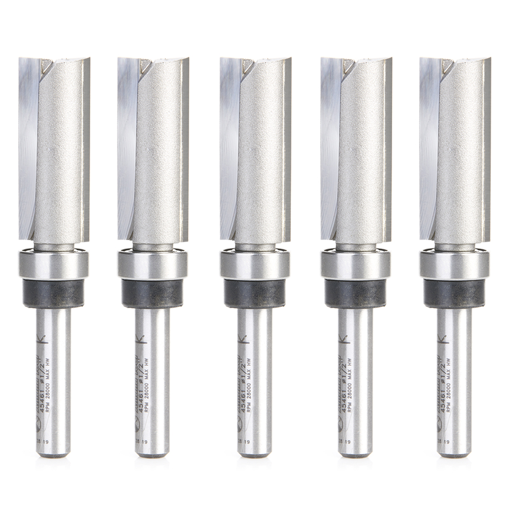 Amana 45461-5 5 Pack Carbide Tipped Flush Trim Plunge Template 1/2 Dia x 1-1/4 x 1/4 Inch Shank with Upper BB