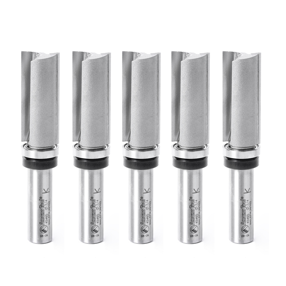 Amana 45465-5 5 Pack Carbide Tipped Flush Trim Plunge Template 3/4 Dia x 1-3/4 x 1/2 Inch Shank with Upper BB