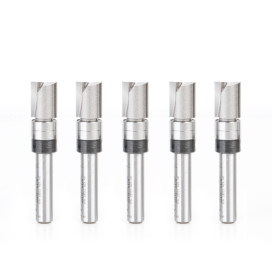 Amana 45475-5 5-Pack Carbide Tipped Flush Trim Plunge Template 3/8 Dia x 1/2 x 1/4 Inch Shank with 2 Upper Ball Bearings