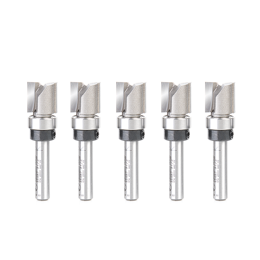 Amana 45487-5 5-Pack Carbide Tipped Flush Trim Plunge Template 1/2 Dia x 1/2 x 1/4 Inch Shank with Upper BB