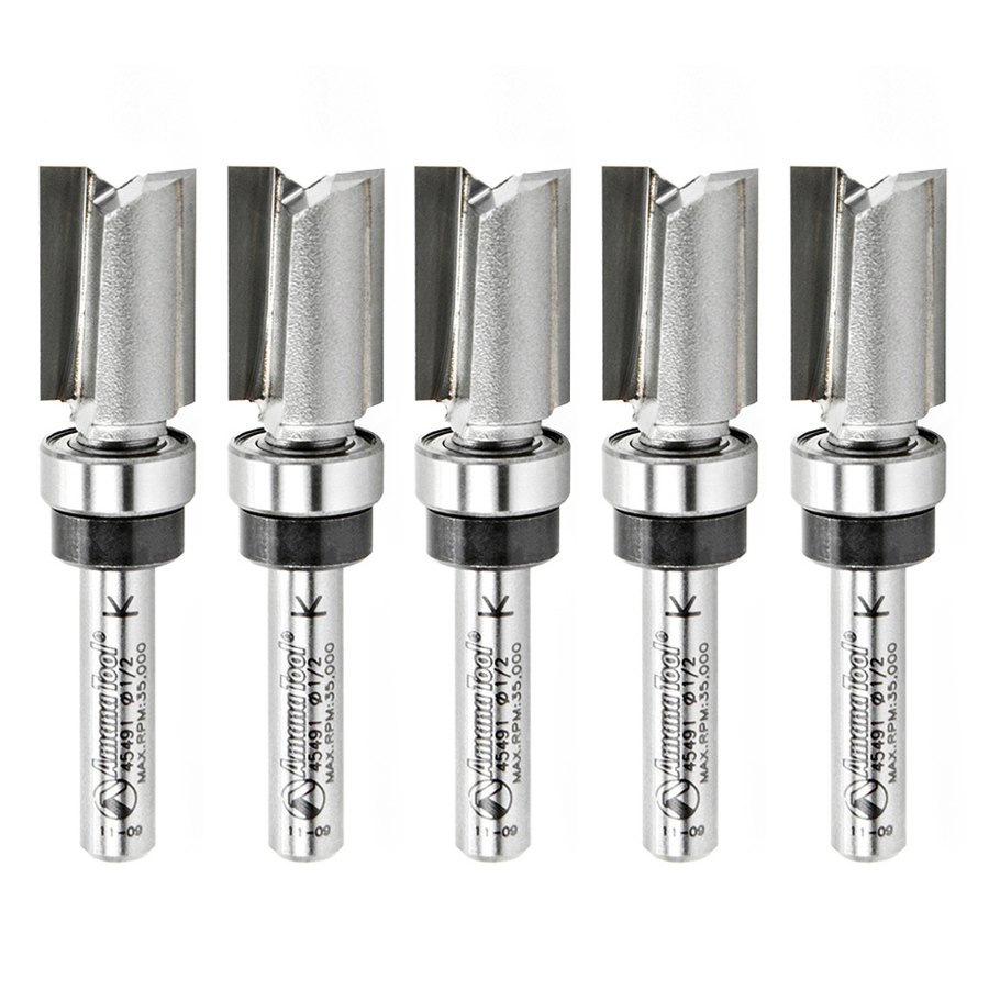 Amana 45491-5 5 Pack Carbide Tipped Flush Trim Plunge Template 1/2 Dia x 3/4 x 1/4 Inch Shank with Upper BB