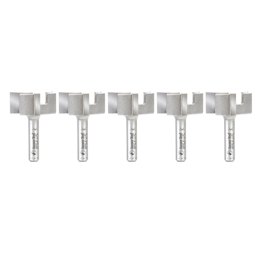 Amana 45525-5 5 Pack Carbide Tipped Spoilboard Surfacing, Rabbeting, Flycutter, Slab Leveler, Surface Planer & Flattening 1-1/8 Dia x 1/2 x 1/4 Inch Shank Router Bits