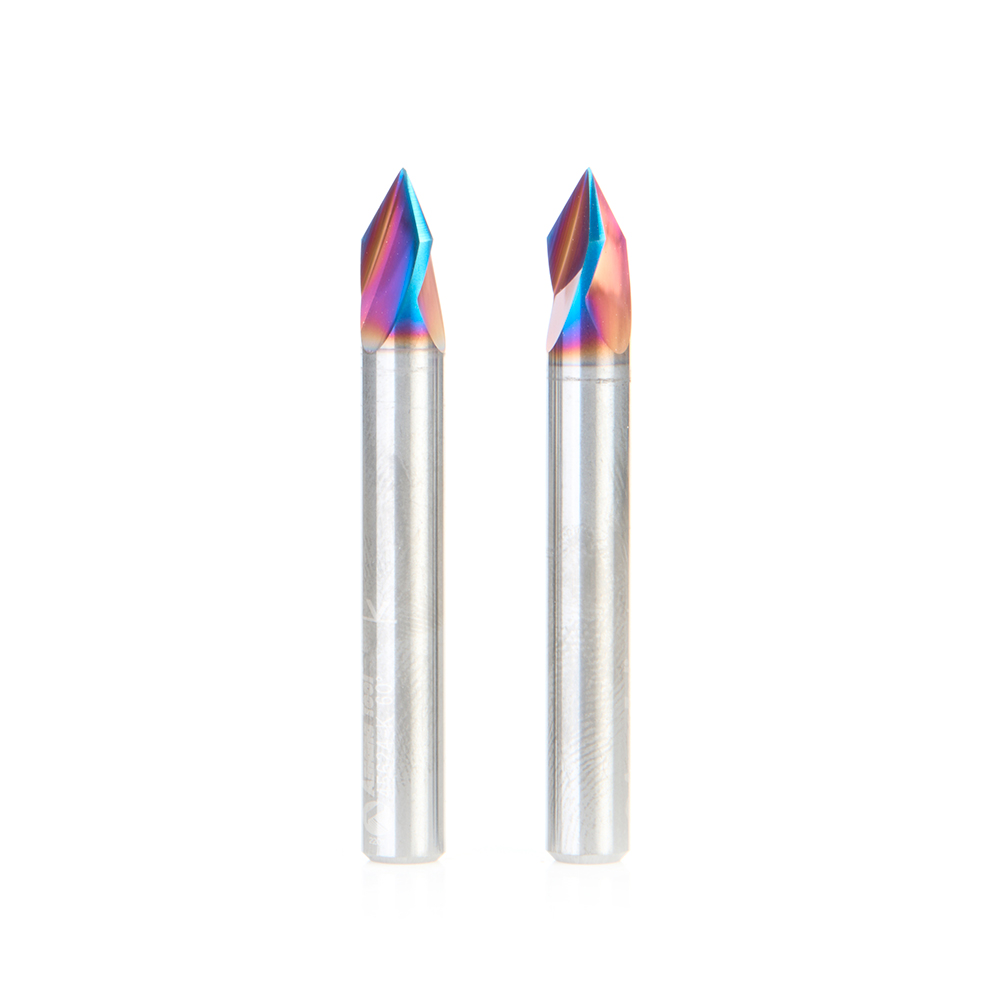 Amana 45624-K-2 2-Pack Solid Carbide 3 Flute V-Groove 60 Deg x 1/4 Dia x 7/32 x 1/4 Inch Shank Spektra, Extreme Tool Life Coated Router Bit
