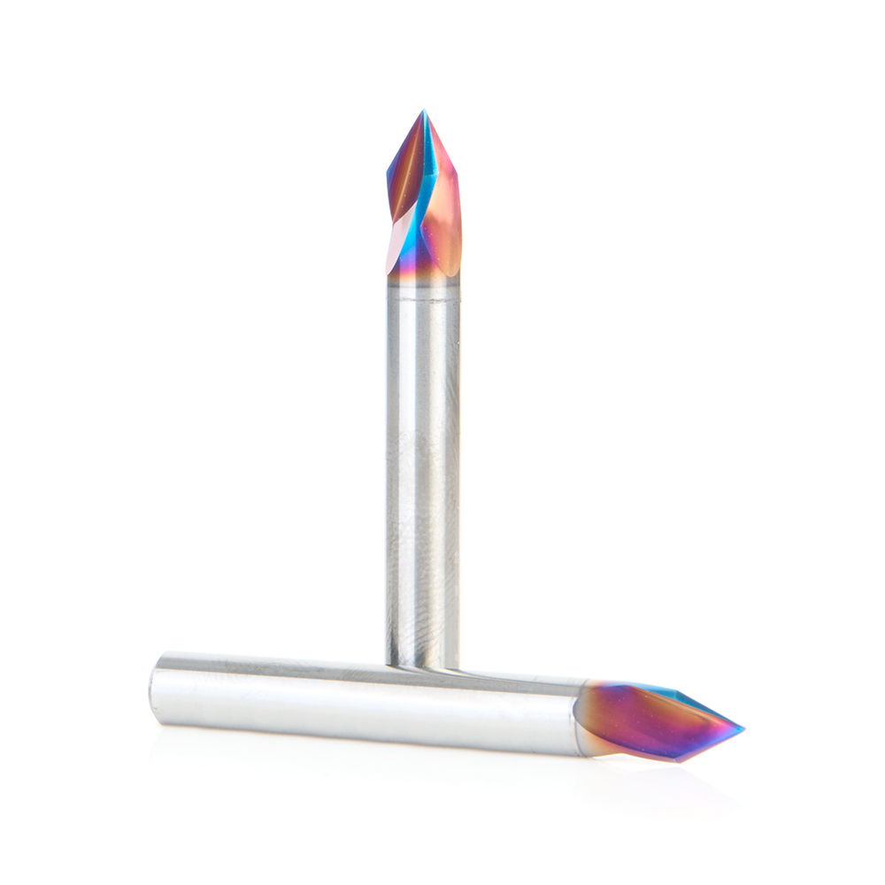 Amana 45624-K-2 2-Pack Solid Carbide 3 Flute V-Groove 60 Deg x 1/4 Dia x 7/32 x 1/4 Inch Shank Spektra, Extreme Tool Life Coated Router Bit