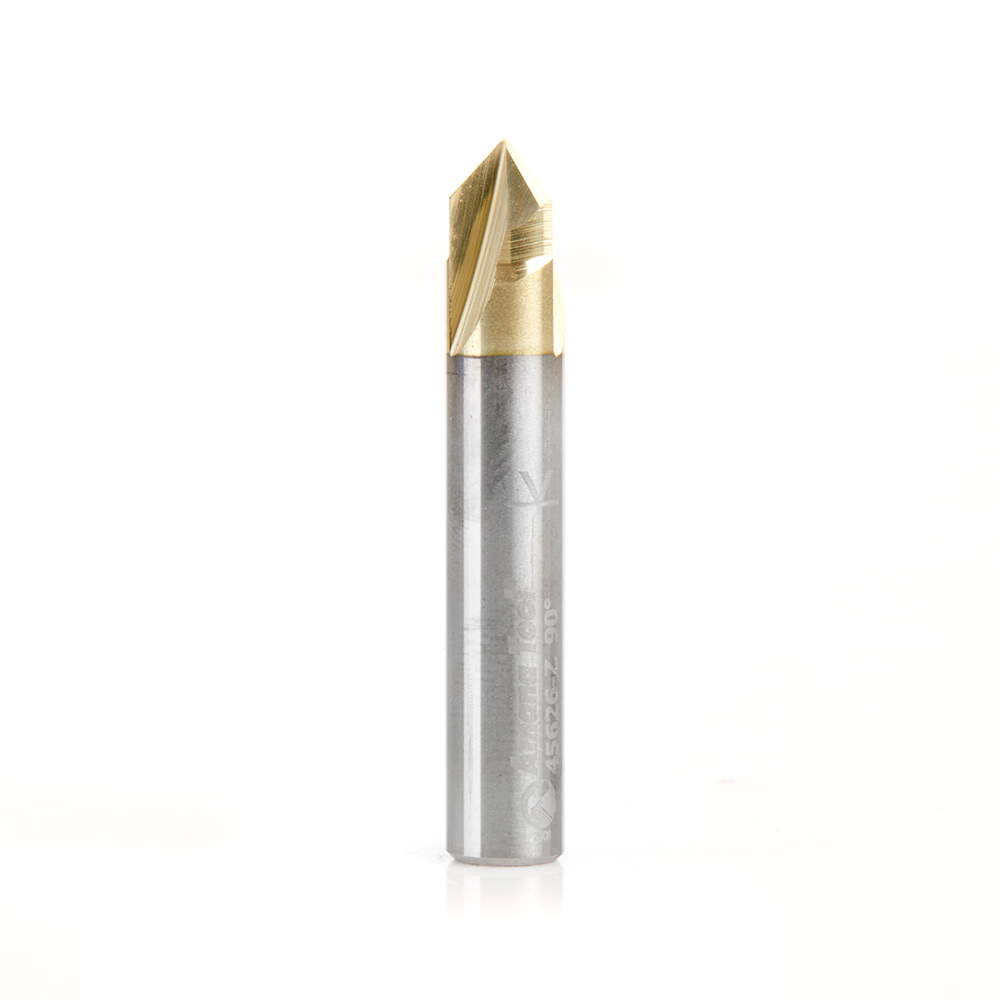Amana 45626-Z "Zero-Point" 90 Degree V-Groove and Engraving 1/4 Dia x 1/8 x 1/4 Shank ZrN Coated Router Bit