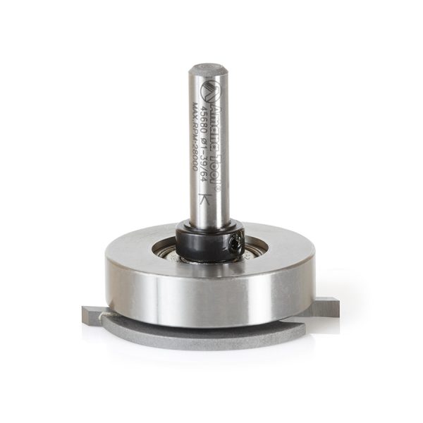 Amana 45680 Carbide Tipped Flooring Straight Dedicated Cutter 1-39/64 Dia x 7/64 x 1/4 Inch Shank Router Bit w/ Upper Ball Bearing