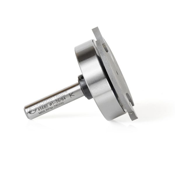 Amana 45680 Carbide Tipped Flooring Straight Dedicated Cutter 1-39/64 Dia x 7/64 x 1/4 Inch Shank Router Bit w/ Upper Ball Bearing