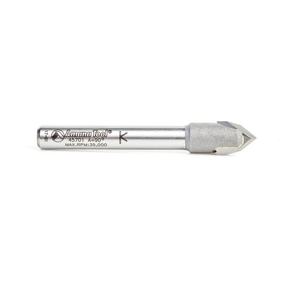Amana 45701 Carbide Tipped "Zero Point" V-Groove 90 Deg x 3/8 Dia x 11/64 x 1/4 Inch Shank