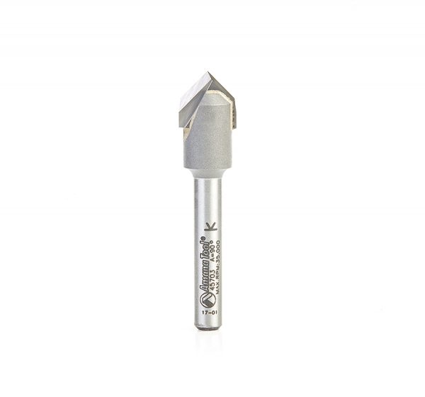Amana 45703 Carbide Tipped "Zero Point" V-Groove 90 Deg x 1/2 Dia x 15/64 x 1/4 Inch Shank
