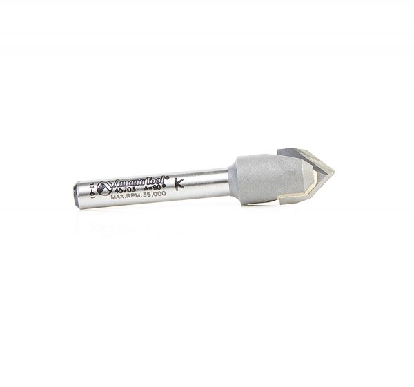 Amana 45703 Carbide Tipped "Zero Point" V-Groove 90 Deg x 1/2 Dia x 15/64 x 1/4 Inch Shank