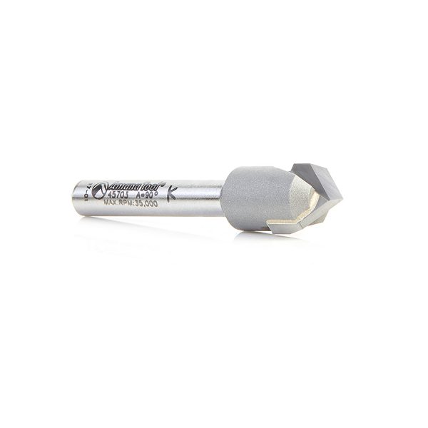 Amana 45703 Carbide Tipped "Zero Point" V-Groove 90 Deg x 1/2 Dia x 15/64 x 1/4 Inch Shank