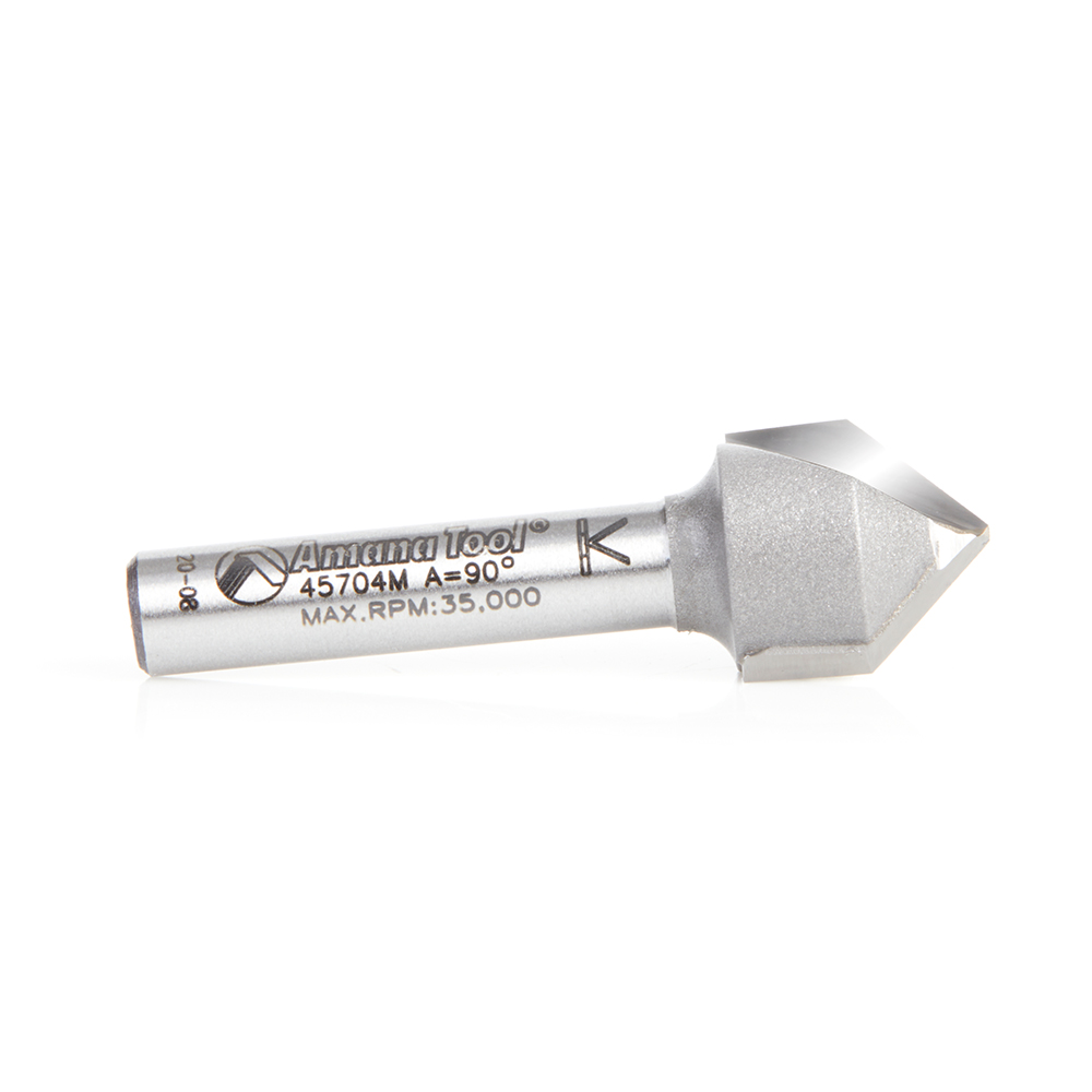 Amana 45704M Carbide Tipped V-Groove 90 Deg x 12.7mm Dia x 6mm x 6mm Shank