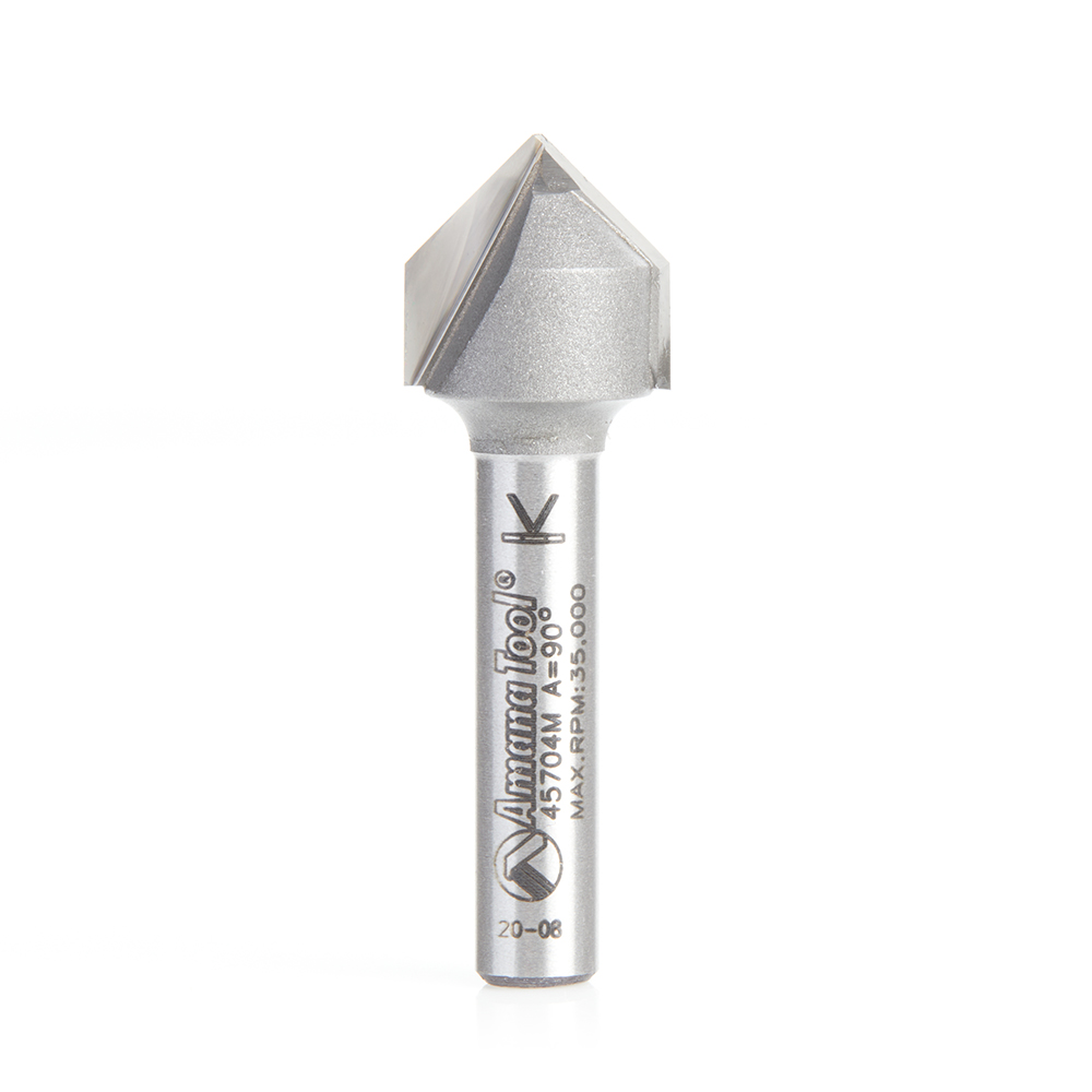 Amana 45704M Carbide Tipped V-Groove 90 Deg x 12.7mm Dia x 6mm x 6mm Shank