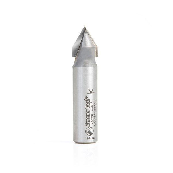 Amana 45706 Carbide Tipped V-Groove 60 Deg x 1/2 Dia x 27/64 x 1/2 Inch Shank