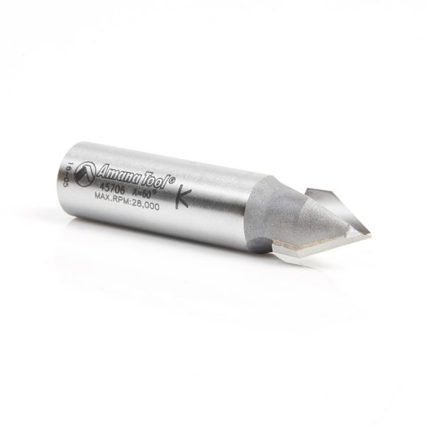 Amana 45706 Carbide Tipped V-Groove 60 Deg x 1/2 Dia x 27/64 x 1/2 Inch Shank