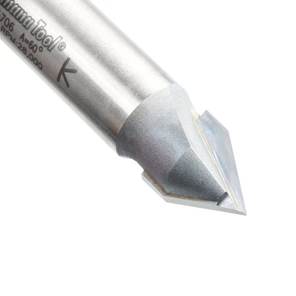 Amana 45706 Carbide Tipped V-Groove 60 Deg x 1/2 Dia x 27/64 x 1/2 Inch Shank