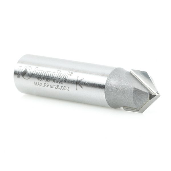 Amana 45708 Carbide Tipped V-Groove 90 Deg x 1/2 Dia x 1/4 x 1/2 Inch Shank