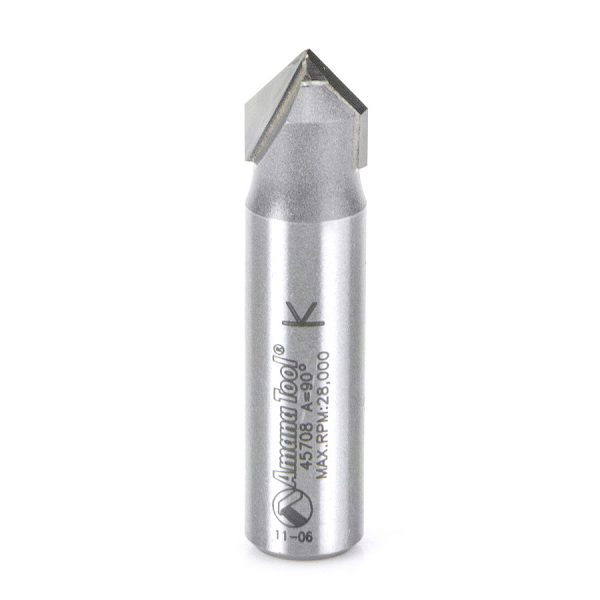 Amana 45708 Carbide Tipped V-Groove 90 Deg x 1/2 Dia x 1/4 x 1/2 Inch Shank