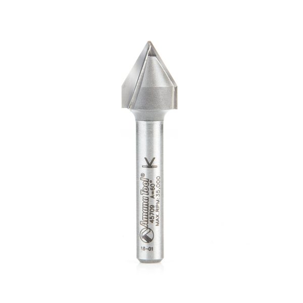 Amana 45709 Carbide Tipped V-Groove 60 Deg x 1/2 Dia x 7/16 x 1/4 Inch Shank