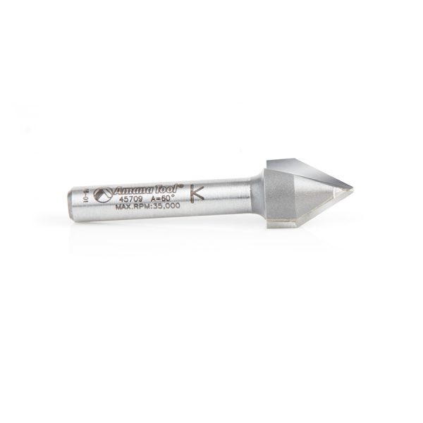 Amana 45709 Carbide Tipped V-Groove 60 Deg x 1/2 Dia x 7/16 x 1/4 Inch Shank