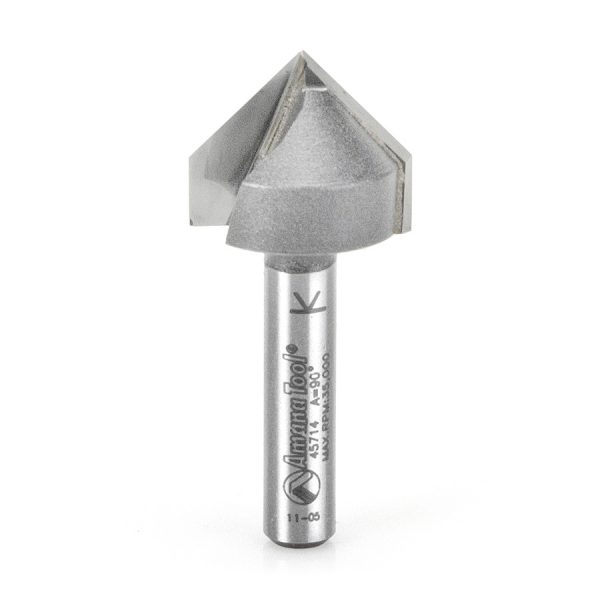 Amana 45714 Carbide Tipped V-Groove 90 Deg x 3/4 Dia x 3/8 x 1/4 Inch Shank